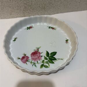 Christineholm Porcelain Quiche Tart Pie Plate 9.5" Baking Dish Rose Pattern